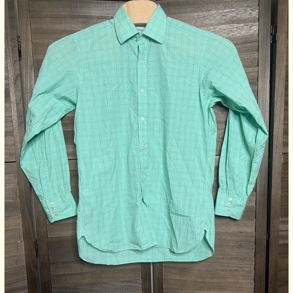 Turnbull & Asser Dress Shirt Mens 16-41cm Spread Collar Mint Green Check England